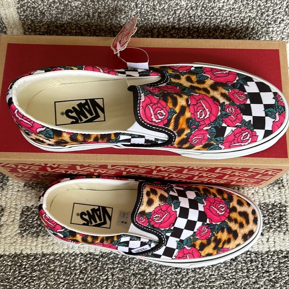 Vans Classic Slip-On Rose/Animal Check True White Multi WMNS - Picture 3 of 16